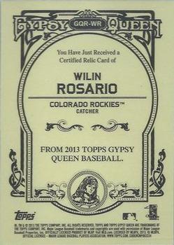 2013 Topps Gypsy Queen - Relics #GQR-WR Wilin Rosario Back