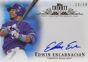 2013 Topps Tribute - Autographs Blue #TA-EE2 Edwin Encarnacion Front