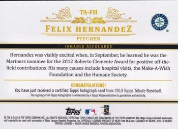 2013 Topps Tribute - Autographs Blue #TA-FH Felix Hernandez Back