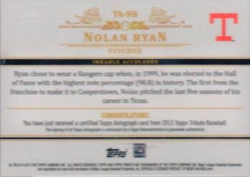 2013 Topps Tribute - Autographs Purple #TA-NR Nolan Ryan Back