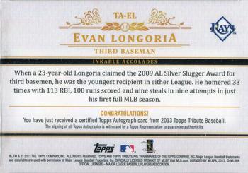 2013 Topps Tribute - Autographs Red #TA-EL Evan Longoria Back