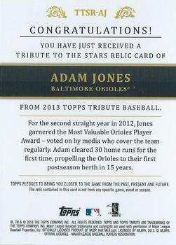 2013 Topps Tribute - Tribute to the Stars Relics #TTSR-AJ Adam Jones Back