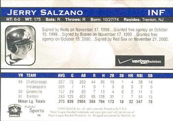 2002 MultiAd Trenton Thunder #16 Jerry Salzano Back