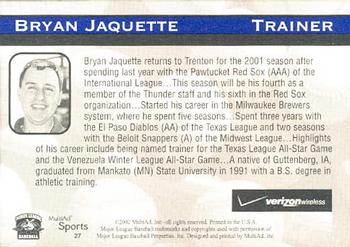 2002 MultiAd Trenton Thunder #27 Bryan Jaquette Back