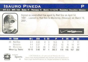 2002 MultiAd Trenton Thunder #8 Isauro Pineda Back