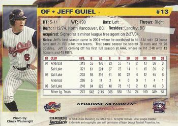 2004 Choice Syracuse SkyChiefs #13 Jeff Guiel Back