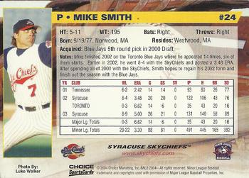 2004 Choice Syracuse SkyChiefs #24 Mike Smith Back