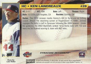 2004 Choice Syracuse SkyChiefs #28 Ken Landreaux Back