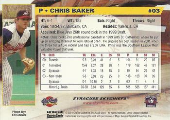 2004 Choice Syracuse SkyChiefs #3 Chris Baker Back
