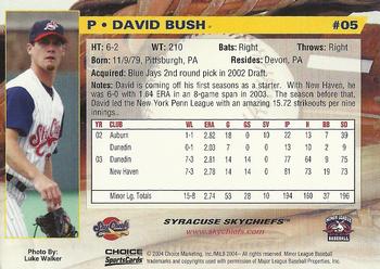 2004 Choice Syracuse SkyChiefs #5 Dave Bush Back