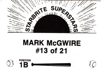 1988 Starbrite Superstars (unlicensed) #13 Mark McGwire Back