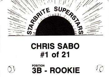1988 Starbrite Superstars (unlicensed) #1 Chris Sabo Back