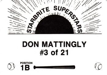 1988 Starbrite Superstars (unlicensed) #3 Don Mattingly Back
