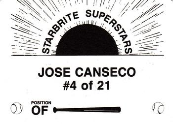 1988 Starbrite Superstars (unlicensed) #4 Jose Canseco Back
