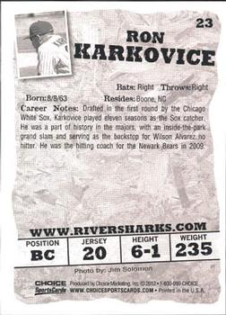 2012 Choice Camden Riversharks #23 Ron Karkovice Back