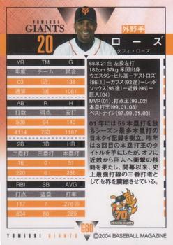 2004 BBM Yomiuri Giants #G60 Tuffy Rhodes Back