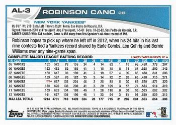 2013 Topps American League All-Stars #AL-3 Robinson Cano Back