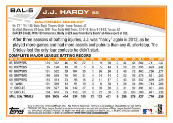 2013 Topps Baltimore Orioles #BAL5 J.J. Hardy Back