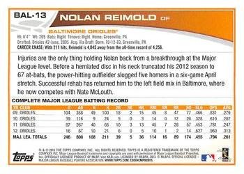 2013 Topps Baltimore Orioles #BAL13 Nolan Reimold Back