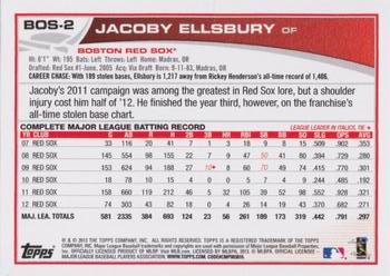 2013 Topps Boston Red Sox #BOS2 Jacoby Ellsbury Back