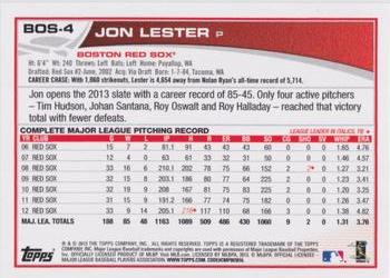 2013 Topps Boston Red Sox #BOS4 Jon Lester Back