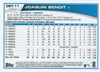 2013 Topps Detroit Tigers #DET11 Joaquin Benoit Back