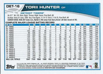 2013 Topps Detroit Tigers #DET16 Torii Hunter Back