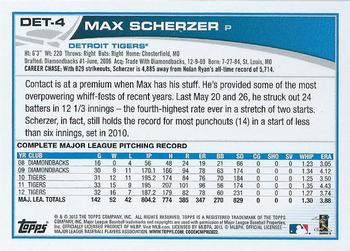 2013 Topps Detroit Tigers #DET4 Max Scherzer Back
