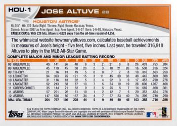 2013 Topps Houston Astros #HOU-1 Jose Altuve Back