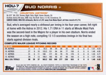 2013 Topps Houston Astros #HOU-7 Bud Norris Back