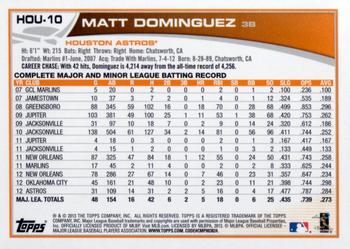 2013 Topps Houston Astros #HOU-10 Matt Dominguez Back