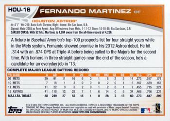 2013 Topps Houston Astros #HOU-16 Fernando Martinez Back
