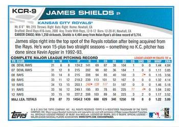 2013 Topps Kansas City Royals #KCR9 James Shields Back