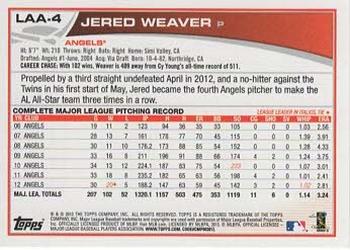 2013 Topps Los Angeles Angels #LAA-4 Jered Weaver Back