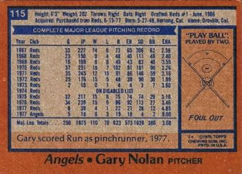 1978 Topps #115 Gary Nolan Back