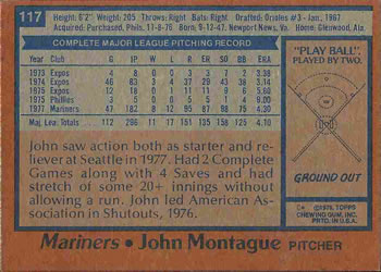 1978 Topps #117 John Montague Back