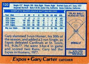 1978 Topps #120 Gary Carter Back