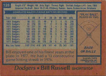 1978 Topps #128 Bill Russell Back