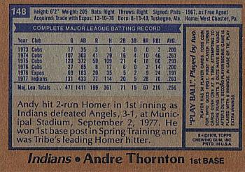 1978 Topps #148 Andre Thornton Back
