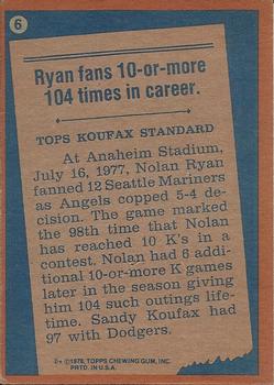 1978 Topps #6 Nolan Ryan Back