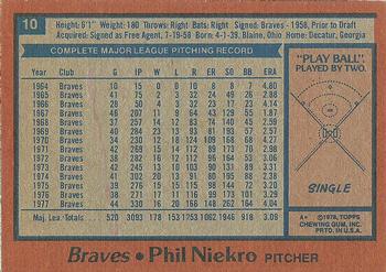 1978 Topps #10 Phil Niekro Back