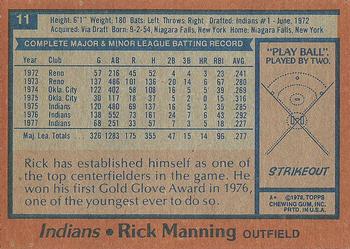 1978 Topps #11 Rick Manning Back