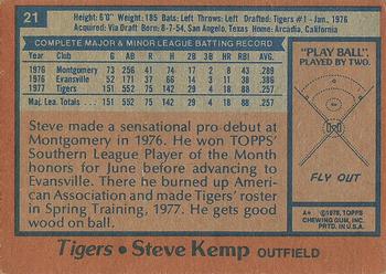 1978 Topps #21 Steve Kemp Back