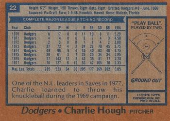 1978 Topps #22 Charlie Hough Back