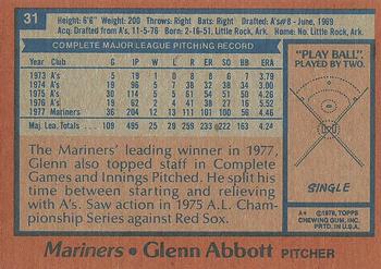 1978 Topps #31 Glenn Abbott Back