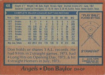 1978 Topps #48 Don Baylor Back