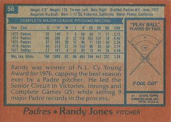 1978 Topps #56 Randy Jones Back