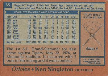 1978 Topps #65 Ken Singleton Back