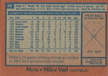 1978 Topps #69 Mike Vail Back