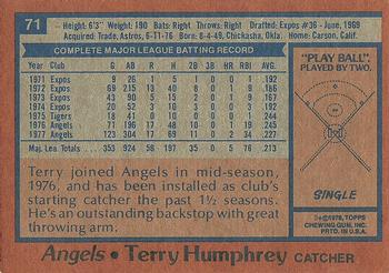 1978 Topps #71 Terry Humphrey Back